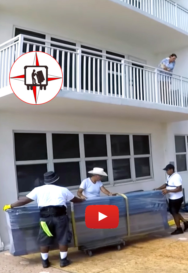 Sideboard doesn't fit through stairs or elevator. Hoisting for the rescue!